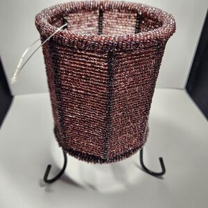 Beaded tea light candle holder, deep purple seed beads